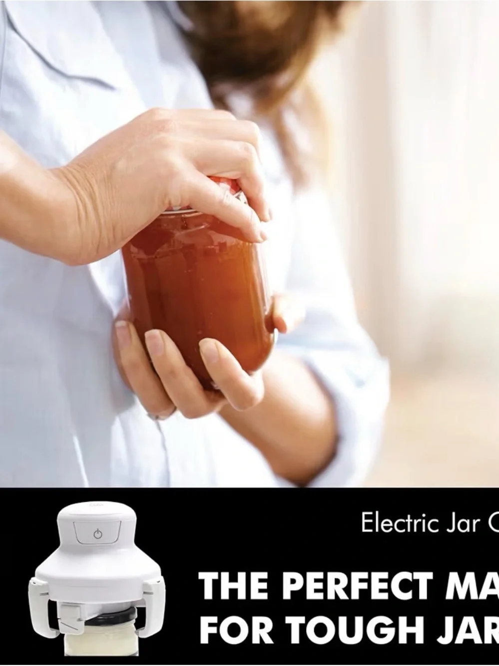 Electric Jar Opener Hands-Free Automatic Lid Remover for Seniors or Arthritis